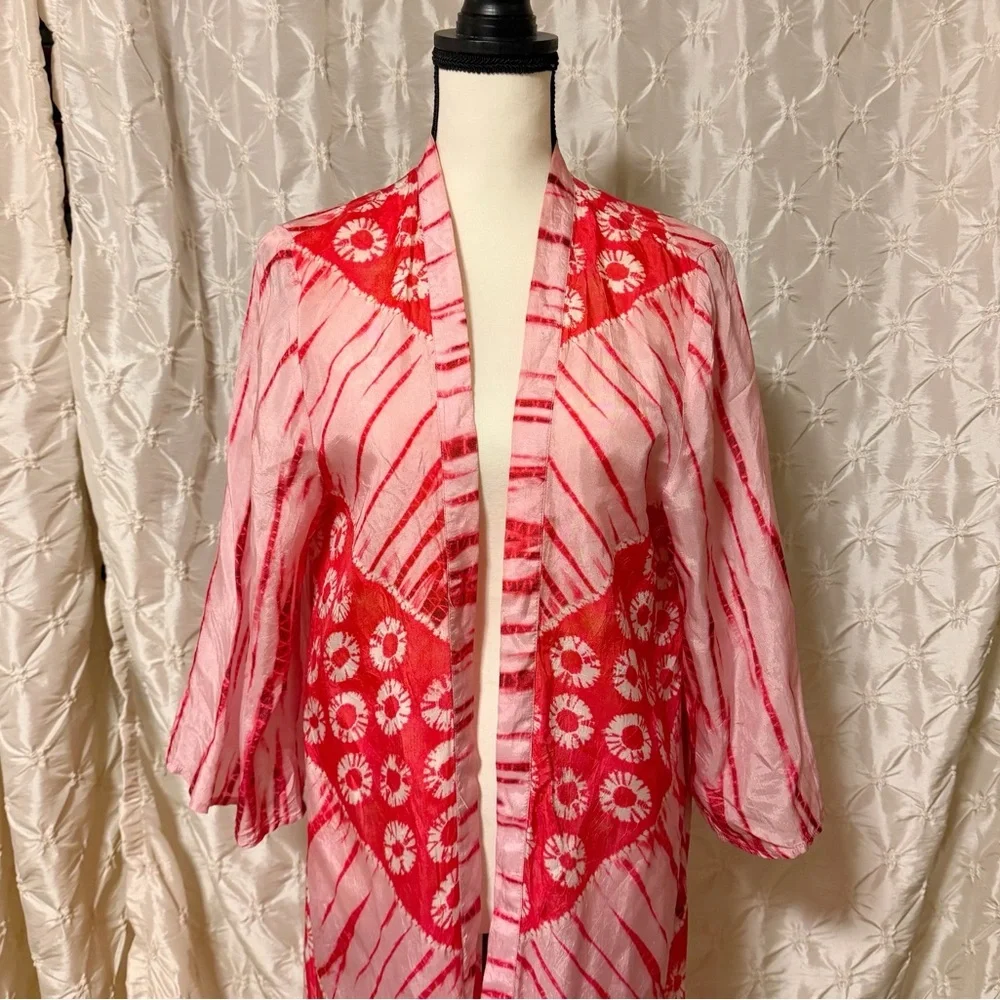 Bl-nk Anthropologie Lia Shibori Pink & Red Tie Dye Kimono Cardigan - Picture 6 of 13